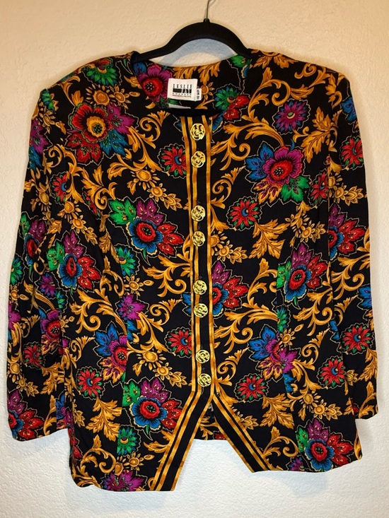 Leslie Fay Jackets & Blazers - Vintage 80’s Leslie Fay Black Floral Baroque-Print Jacket